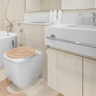a white bathroom with a toilet and a sink at Park Point C-1 bedroom for monthly stay-1005 in Dubai