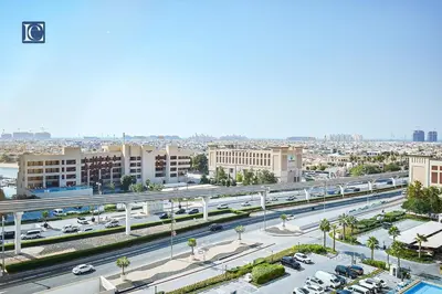 an overhead view of a highway in a city at Exclusive 2BR Home Marina Residence 4, The Palm in Dubai