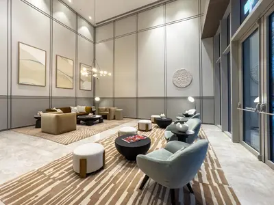 a living room with couches and chairs at 1 Bedroom apt High end luxurios building Next to Dubai mall in Dubai
