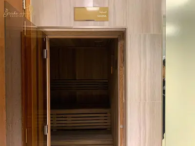 an open door of a building with a sign above it at Exclusive Sea-View 3Bhk 6pax in Dubai