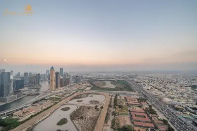 an aerial view of a city with tall buildings at Sea & Sunset View 2Bhk 5pax in Dubai