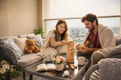 a man and a woman sitting in a living room at Keyrock Stylish Apartment in Dubai with Pool and Gym in Dubai