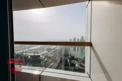 a view from a window of a city at Sea and Dubai Ain view Close to Private Beach in Dubai