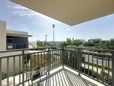 a view from the balcony of a house at Modern Five Bedroom Villa with BBQ and Garden in Dubai