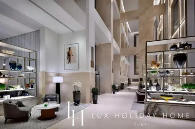 a rendering of the lobby of aluxury home at LUX The EMAAR Fashion Avenue Studio 2 in Dubai