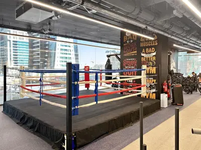 a boxing ring in a room with at Stonetree - Cozy 1 BR at MBL Near Metro in Dubai