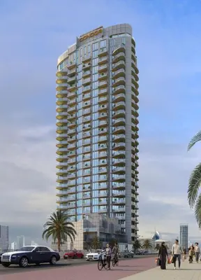 a tall building with people walking in front of it at Condor Marina Star Seaview Studio, Dubai Marina in Dubai