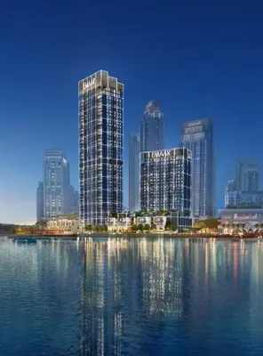a city skyline with tall buildings in the water at Creek edge,1 bedroom apartment, creek Harbour, high Floor in Dubai