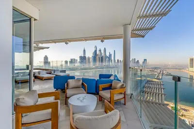a balcony with a view of the city at luxury penthouses see view at five in Dubai