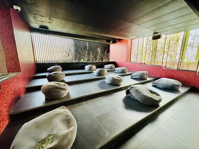 a bowling alley with balls lined up on the lanes at Luxury Studio Bayz By Danube Business Bay Marasi Drive Dubai in Dubai
