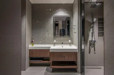 a bathroom with a sink and a mirror at MBL Royal, JLT- 1-BR Apartment with Lake View in Dubai