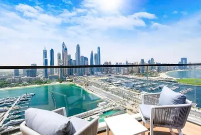 a view of the city from the balcony of a building at شقة مع منظر رائع in Dubai