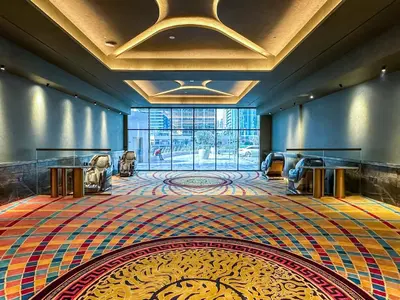 a large room with a rug on the floor at MBL Royal, JLT- Two Bedroom with Lake View in Dubai
