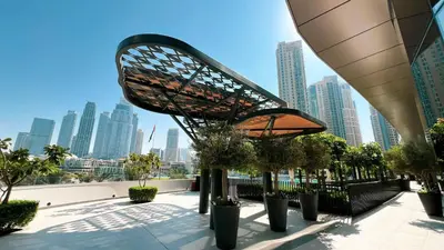 a view of a city skyline with tall buildings at Sky High Luxury, Grande Signature, Burj Khalifa View, 5 minute walk to Dubai Mall in Dubai