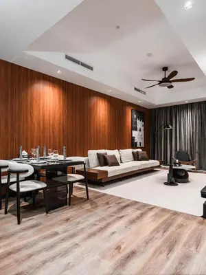 a living room with a couch and a table at D Stays holiday homes 1min walk to Dubai mall & Burj Khalifa in Dubai
