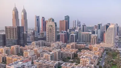 an aerial view of a city with tall buildings at Silkhaus Chic Studio at Barsha Heights in Madison in Dubai