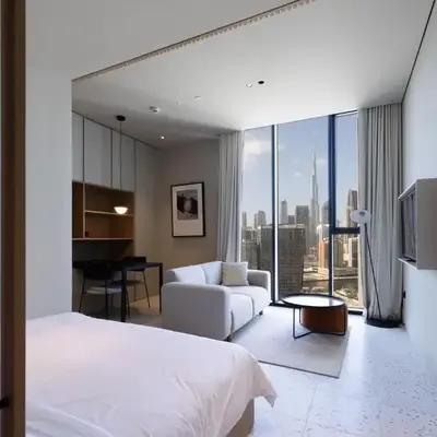 Modern Studio at Upside Living with Burj Views - Business Travelers