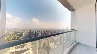 a view of the city from the top of a skyscraper at Torch Tower - One Bed with Skyline View in Marina in Dubai