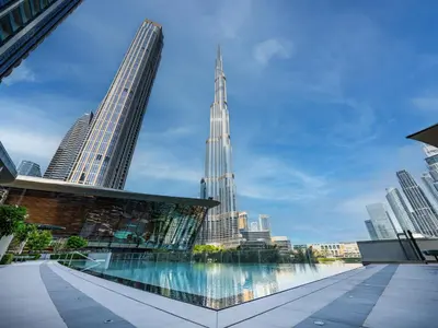 a view of the shard from the city of london at EMAAR GRANDE 1BR Downtown I Steps to Fountain & Dubai Mall in Dubai