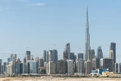 a view of a city with skyscrapers at Modern Meydan Studio Near Dubai Mall & Downtown in Dubai