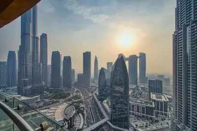 a view of a city with tall buildings at Luxury Studio in Emaar Residence Fashion Avenue in Dubai