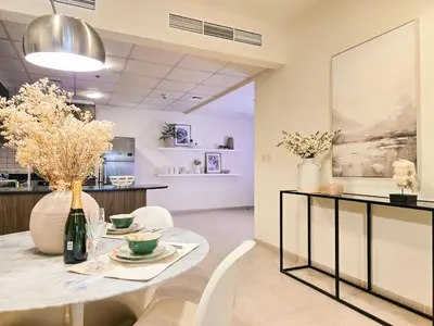 a dining room with a table and chairs at Fabulous 1BR in Dubai Marina near Beach With Sea Views in Dubai