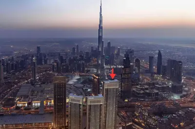 an aerial view of a city with the tallest building at Vibrant Luxe Burj Khalifa Views-Dubai Mall Access by Maxx Value Homes in Dubai