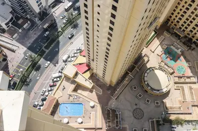 an overhead view of a city street with tall buildings at Livbnb-Serene 2B with Marina and Sea View Walk to Beach in Dubai