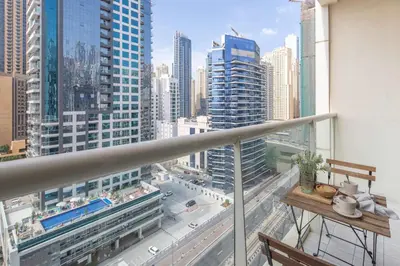 a balcony with a view of a city at Frank Porter - Marina Views in Dubai