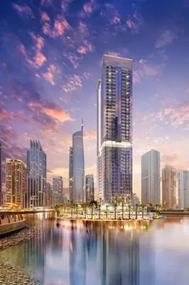 a view of a city skyline with a large building at ZenStay - Haven of tranquility and luxury in Dubai