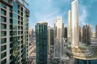 a view of a city with tall buildings at Lake View Studio near Marina with Pool, Balcony and Gym in Dubai