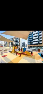 a view of a skate park with colorful benches at Azizi riviera in Dubai
