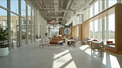 a lobby with couches and chairs in a building at Cosy 1 bed Apt in Dubai Hills in Dubai