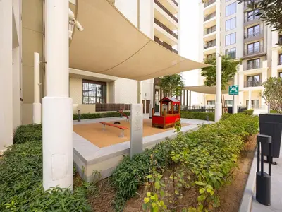a park with a playground in a building at Beachfront Family Entire Unit in Dubai Ras Al-Khor in Dubai