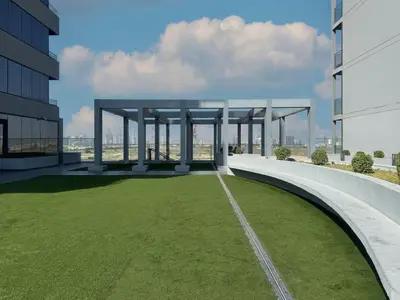 a view from the roof of a building at Elegant Studio in Bloom JVC with High-End Finishes in Dubai