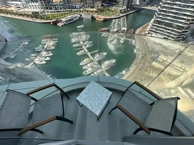 a view of a marina from the top of a building at Entire apartment in Dubai Marina in Dubai