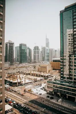 a view of a city with buildings and traffic at LivWithUs - 2 BR in Marina View Tower B in Dubai