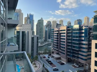 a view of a city skyline with tall buildings at Prime Location Dubai Marina Apartment in Dubai