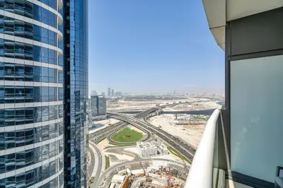 a view of a city from the window of a building at GuestReady - Stylish home in Business Bay in Dubai