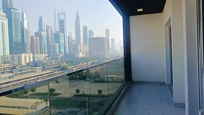 a view of a city from a window in a building at Burj Views 2 BHK Apartment in Dubai