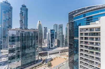 an aerial view of a city with tall buildings at City Views 1BR with Balcony Near Dubai Water Canal, Zada Tower, Business Bay by Deluxe Holiday Homes in Dubai