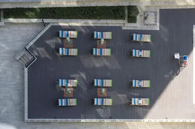 an overhead view of a parking lot with cars at Mahogany 6 - 2BR 8PAX - Infinity Pool & High-floor in Dubai
