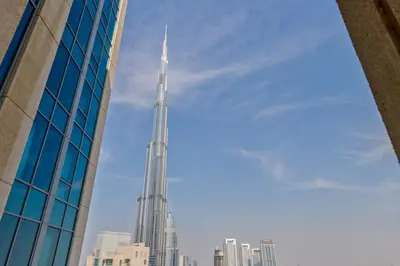a view of the tallest building in the world at Arabian Nights 1BR - Burj Khalifa & Fountain Views - 5 Mints Walk to Burj Khalifa and Dubai Mall in Dubai