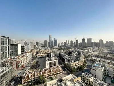 an aerial view of a city with tall buildings at Binghatti Onyx - Two Bedroom with Private Pool in Dubai