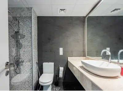 a bathroom with a sink and a toilet and a shower at Female - Girls Joyful Journeys - girls only bedspace in Dubai