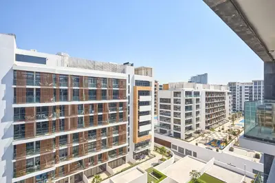 an aerial view of buildings in a city at Frank Porter - Azizi Riviera 15 in Dubai