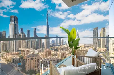 a view of the city from the balcony of a building at LUX The Executive Burj Khalifa View Suite 2 in Dubai