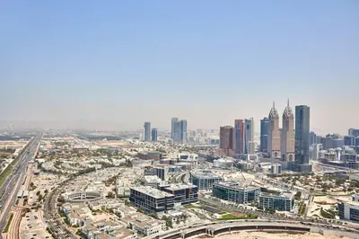 an aerial view of a city with many tall buildings at Frank Porter - Palm View in Dubai