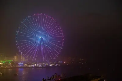 a large ferris wheel lit up at night at Luxe 2BR Dubai Retreat with Ain Dubai View for 6 guests in Dubai