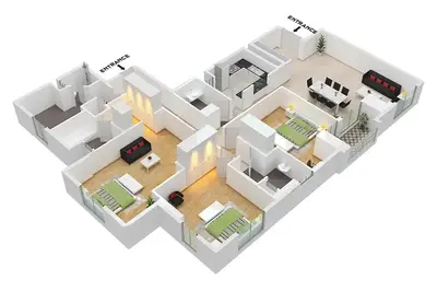 a rendering of a floor plan at LUX The Murjan Sea View Suite 2 in Dubai